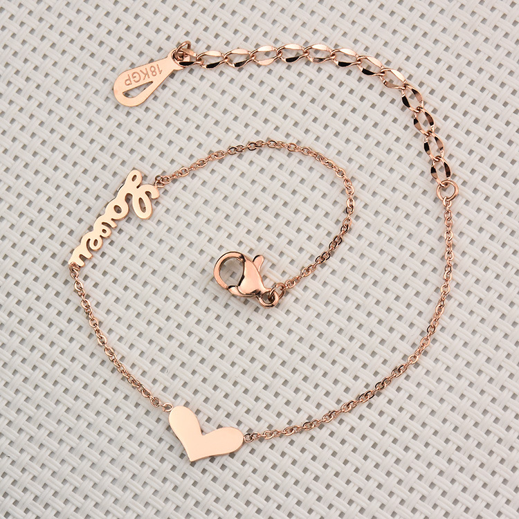 New on the new Europe and America Simplicity heart-shaped letter Titanium Anklet Bracelet Rose Gold Trend originality lovers Jewelry