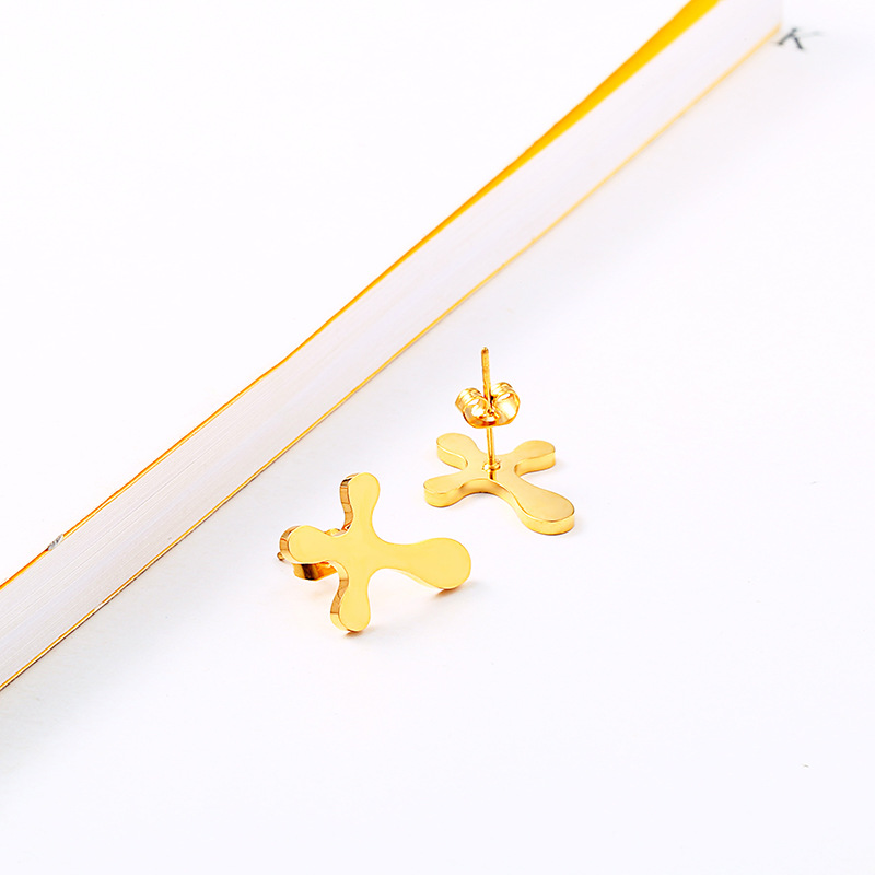 Fashion Cross Titanium Steel Polishing Gold Plated Earrings Necklace 1 Set