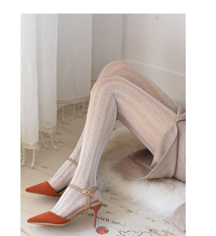 日本靴下W网红古着感白色复古镂空花蕾丝连裤袜网袜法式少女in