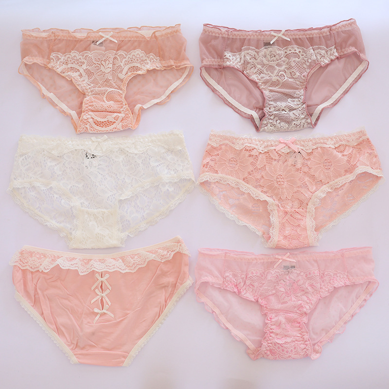 性感透明蕾丝网纱女士内裤批发 超仙可爱少女刺绣蕾丝三角裤|ms