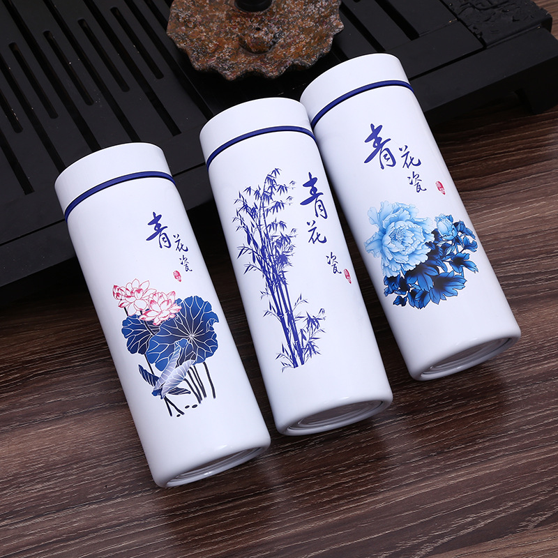 厂家热转印青花瓷陶瓷杯创意款商务保温杯定制礼品杯广告杯定logo