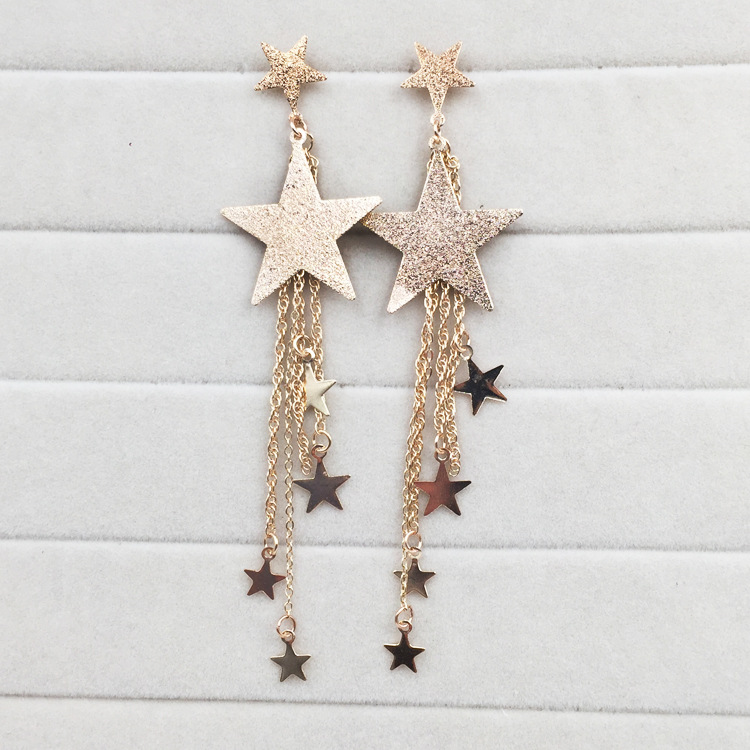 Pentagram Pattern 1 Pair Shiny Pentagram Plating Alloy Drop Earrings