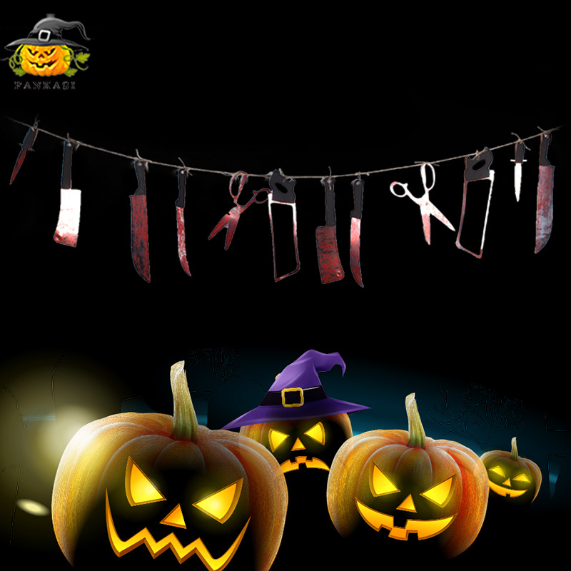 Halloween 12PCS Pendant Blood Knife Horror Hanging Pulling Ghost…
