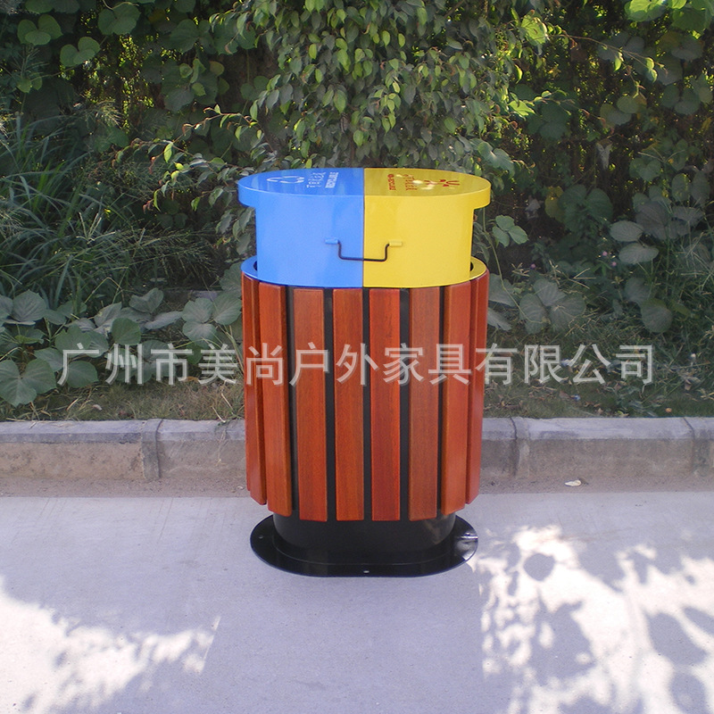 市政工程绿化垃圾桶 街道果皮箱 钢架+木结构