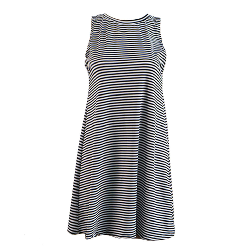 Womens Striped Sleeveless Dress Summer Fashion Round Neck Comfortable Fabric Casual Wear Wholesale Available