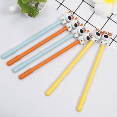 Cartoon-style cute puppy ballpoint pen, animal-themed black ink pen, creative carbon-fiber signature pen for students and exams