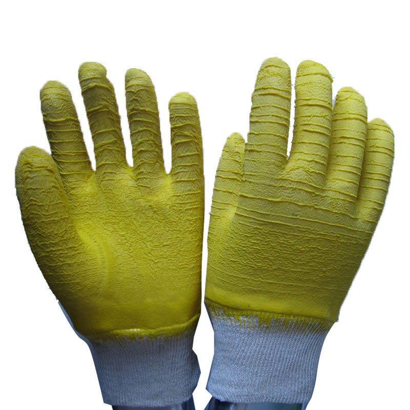 Fuente de la fábrica franela arrugas de látex inmersión completa guantes resistentes a bajas temperaturas ingeniería de construcción blanqueo colgando guantes de goma