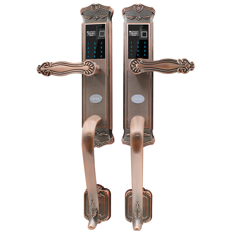 万事威厂家直销 欧式指纹锁别墅大门指纹锁豪华大拉手智能锁防盗