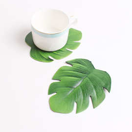 简约田园绿色仿真树叶龟背叶eva杯垫  餐桌装饰小杯垫