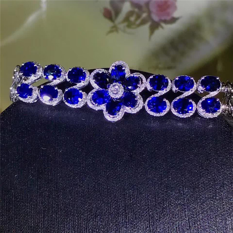European and American luxury color treasure jewelry 18K gold 9.9CT bracelet Sri Lanka Natural royal blue sapphire bracelet