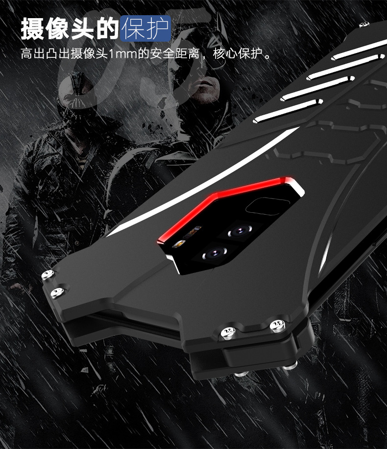 R-Just Batman Shockproof Aluminum Shell Metal Case with Custom Batarang Stent for Samsung Galaxy S9 Plus & Samsung Galaxy S9