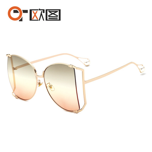 1845 European and American trend large frame pearl sunglasses women's fashion colorful metal hollow cross-border sunglasses glasses
