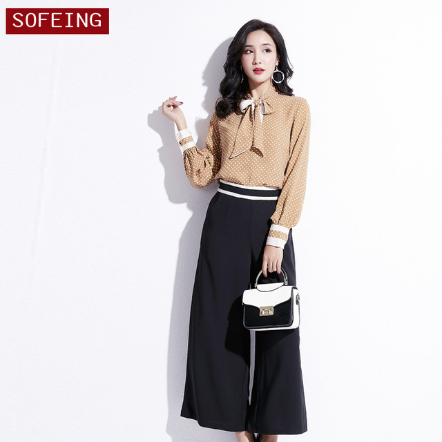 New Chiffon Two-piece Point Long Sleeve Blouse Fashion Suit 