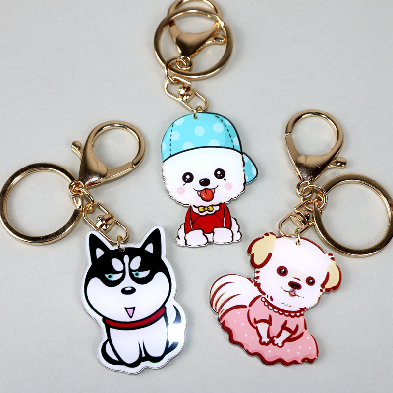 lovely Acrylic animal Key buckle Wang Star people Adorable pet Puppy Metal Key pendant Bag Jewelry gift