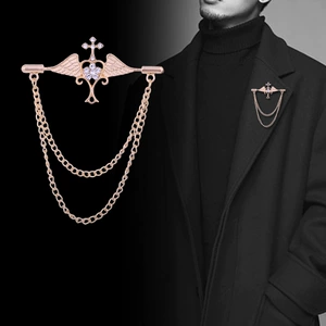 Men's Korean Style Alloy Angel Wing Brooch with Half Gemstone