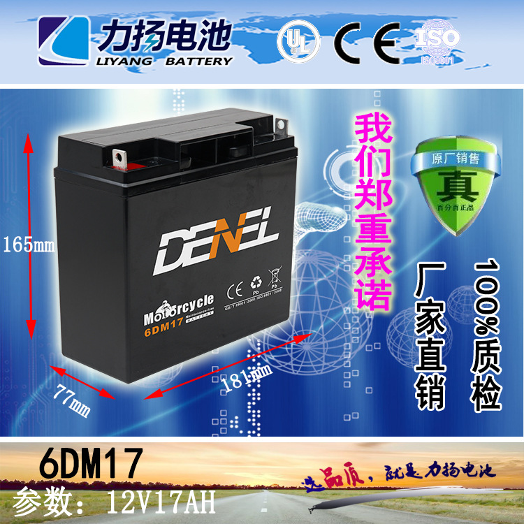 重庆力扬厂家直销12V通机专用免维护电池6DM17