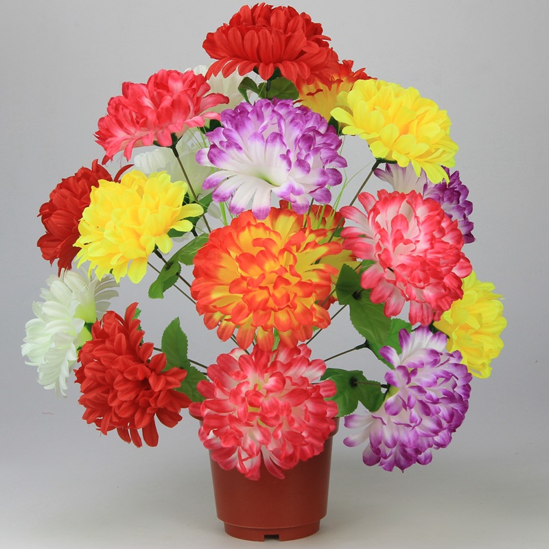 義烏仿真清明花廠 人造彩色菊花把束 7-12-18頭祭祀混色仿真菊花