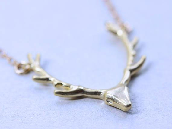Simple Antler Necklace Christmas Elk Reindeer Pendant Necklace Female Clavicle Chain Fawn Antler Nec