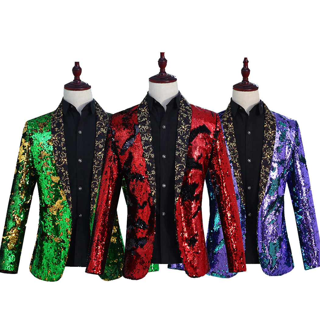 Men's sequined shawl collar suit stage p...