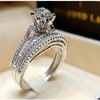 Fashionable metal wedding ring for beloved, accessories, suitable for import, new collection, European style, diamond encrusted, wish