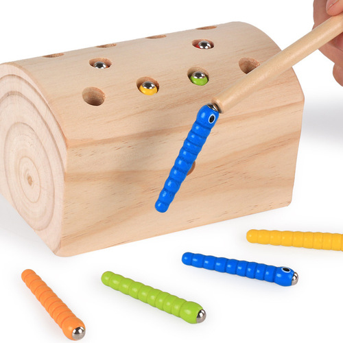 Children's early education wooden magnetic insect catching game baby hand-eye coordination parent-child educational desktop interactive insect catching toy