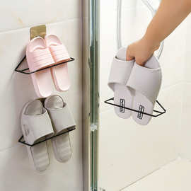 简易浴室拖鞋架铁艺鞋架免打孔壁挂式三角架挂墙创意收纳鞋托架