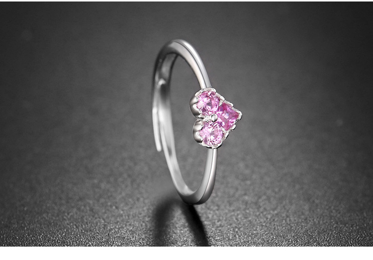 Korean new fashion heart-shape s925 silver inlaid zircon ring