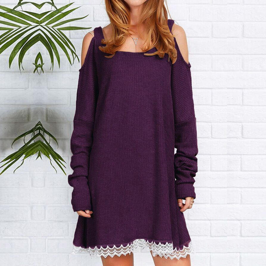 Off Shoulder Lace Trim Maxi Dress Loose Fit Long Sleeve Spring Fashion Perfect for Parties and Special Occasions