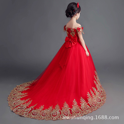 children Dress skirt Pompous skirt costume Flower girl Wedding dress Princess Dress Long tail Autumn and winter