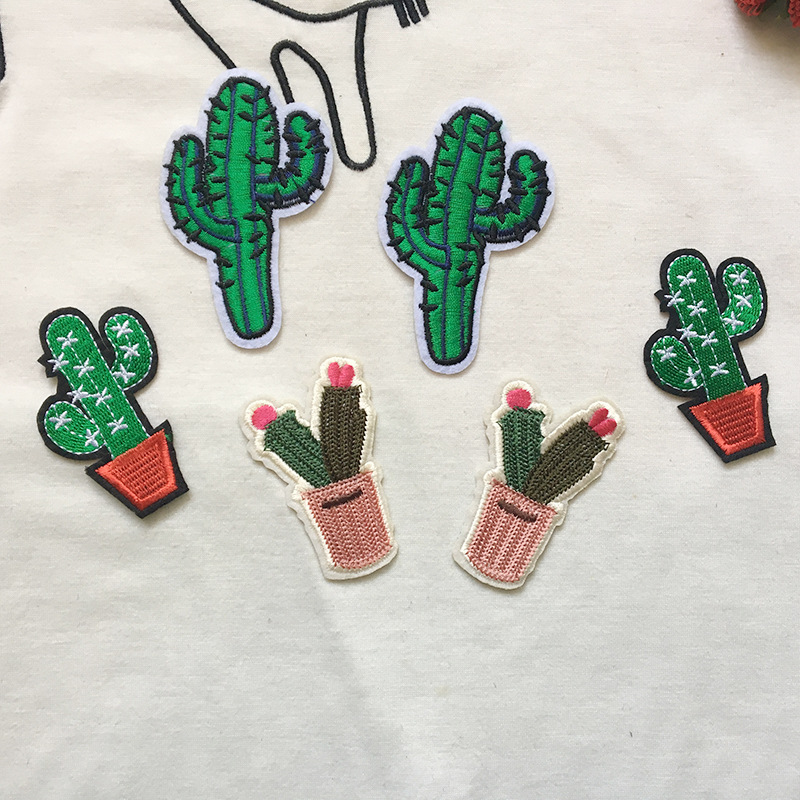 外贸服装辅料 电脑刺绣仙人掌布贴  钱包鞋子背胶装饰花贴肩章