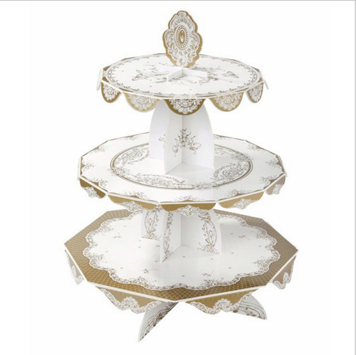 Gold-edged paper cake stand for birthday party dessert table decoration, three-layer pastry stand, single-layer cake tray