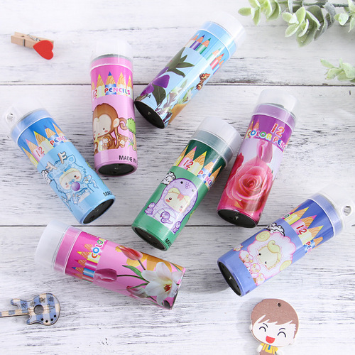 Customized colored lead 12-color barrel colored pencil primary school students painting coloring short pencil children's painting set colored lead