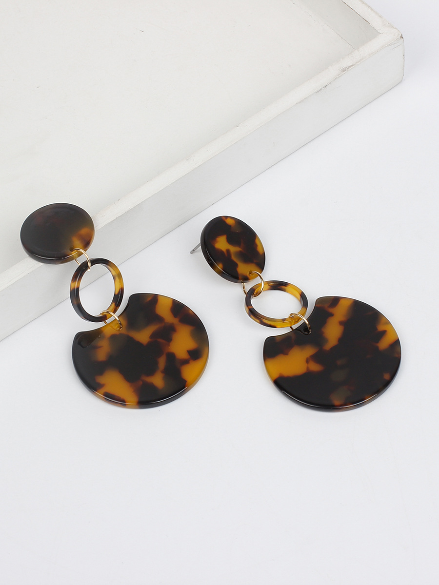 Boucles oreilles pendantes en actate gomtrique en cercle acrylique ambre imprim lopard corenpicture4