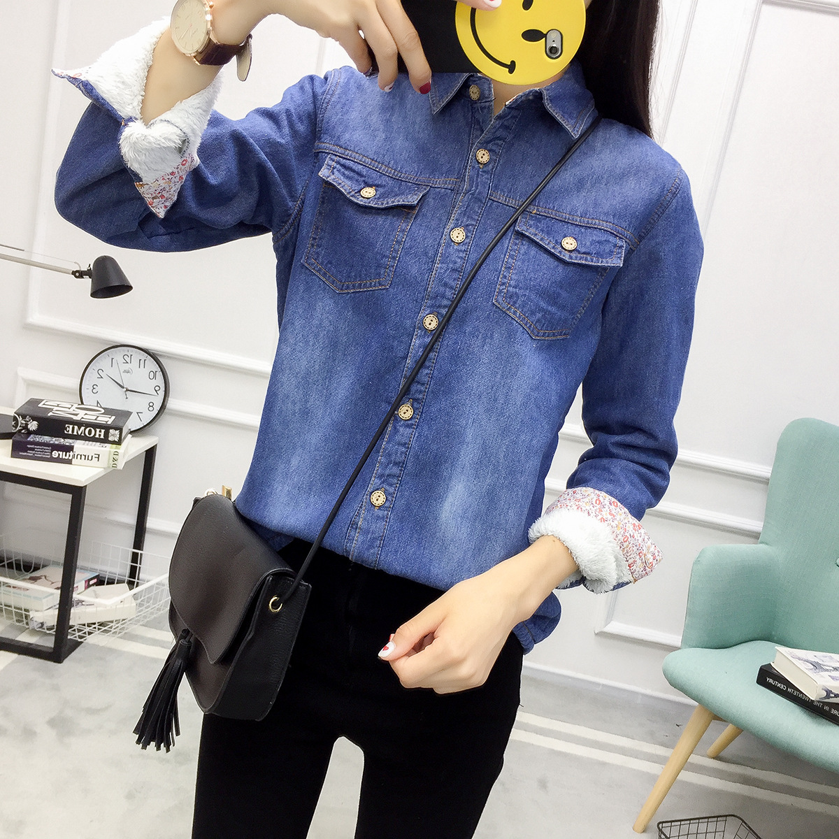 Print Casual Loose vintage Jeans Shirt 