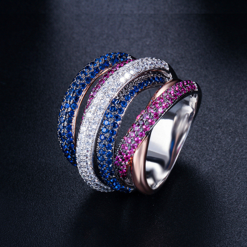 Retro Geometric Copper Plating Inlay Zircon Rings display picture 2