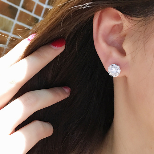 S925 Silver Needle Same Style Rotating Earrings Women's Zircon Geometric Earrings Small Fresh Simple Jewelry Wholesale