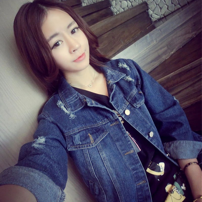 2020秋冬新款韩版时尚潮流宽松长袖破洞牛仔衣短款热卖牛仔外套女