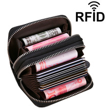 2021新款純牛皮風琴RFID卡包多卡位雙拉鏈零錢卡錢包批發廠家直銷