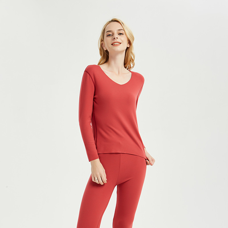 濱州女竹纖維德絨無痕恒溫保暖內衣套裝  舒適純色 秋冬新款