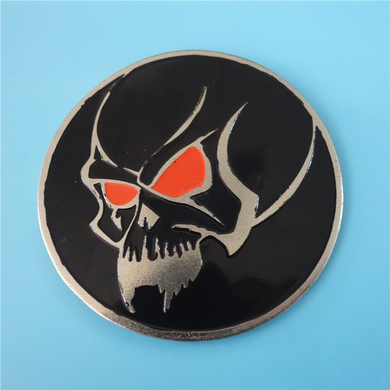 定做骷髅头金属标牌 箱包五金铭牌 烤漆标牌 圆形logo铭牌