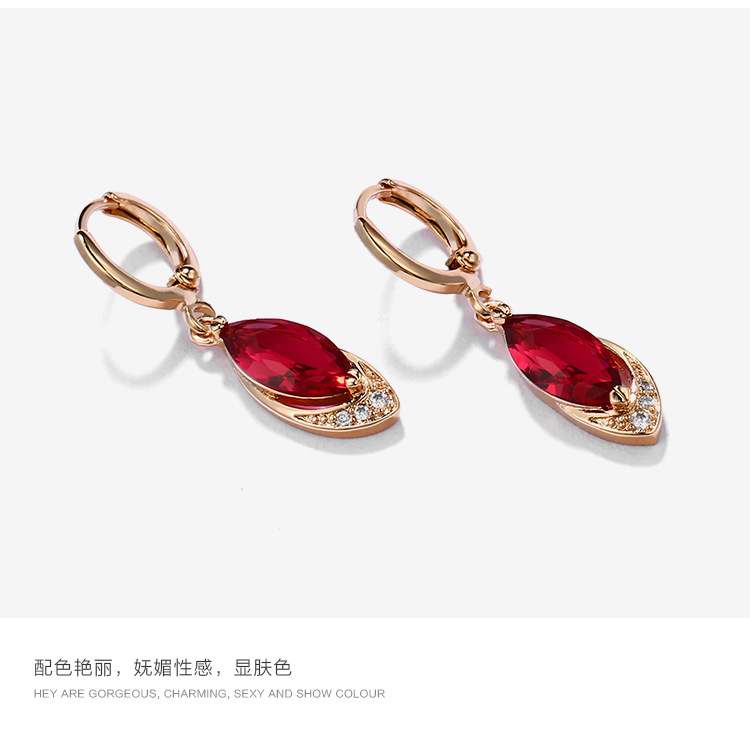 Korean rose crystal long earrings female ruby diamond long copper earringspicture4