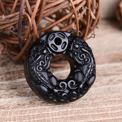 Natural Crystal Obsidian Pendant, Obsidian Twin Qilin Peace Knot Pendant, Direct Manufacturer Wholesale of Obsidian