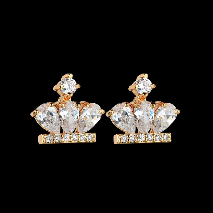1 Pair Princess Crown Plating Inlay Copper Alloy Zircon Ear Studs display picture 2