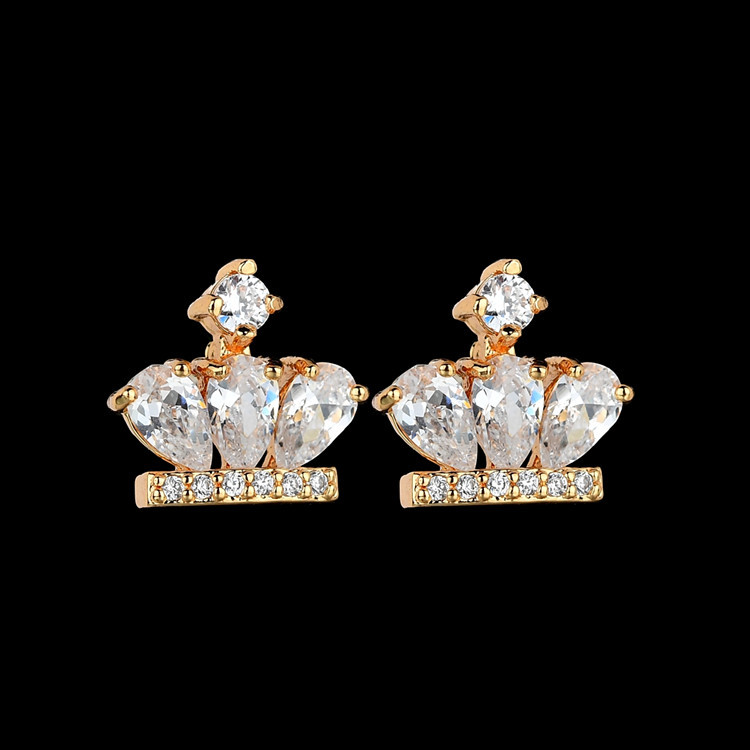 Daily Occasion 1 Pair Princess Crown Plating Inlay Copper Alloy Zircon 18K Gold Plated White Gold Plated Ear Studs