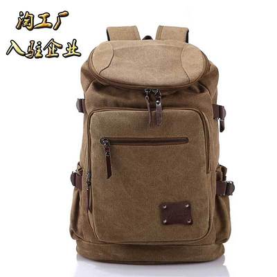 复古登山包运动休闲帆布包大容量双肩背包纯色户外旅行外贸包批发