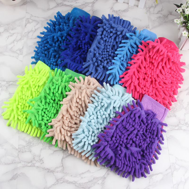 厂家直销雪尼尔单面除尘擦车手套16*21CM家务清洁手套