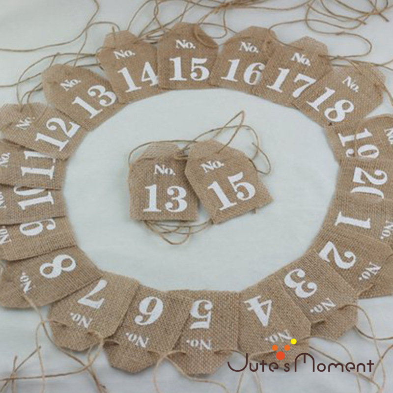 手工婚礼派对装饰 服饰鞋帽吊牌 麻布吊卡 数字序号插旗 粗麻插卡