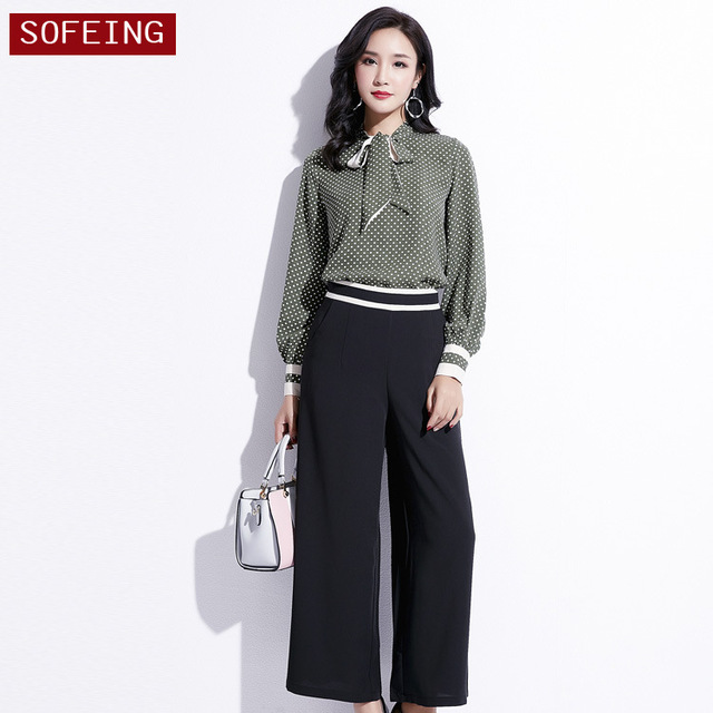 New Chiffon Two-piece Point Long Sleeve Blouse Fashion Suit 