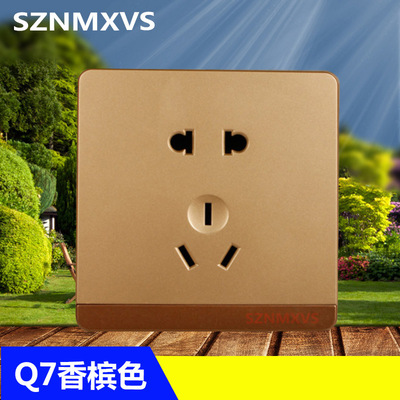 一开五孔USB香槟金开关面板 五孔九孔家用开关插座插座工厂批发