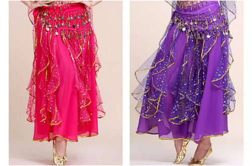 Belly dance costume bottom skirt, new practice skirt, Indian dance performance costume, beaded embroidered gold edge skirt for women